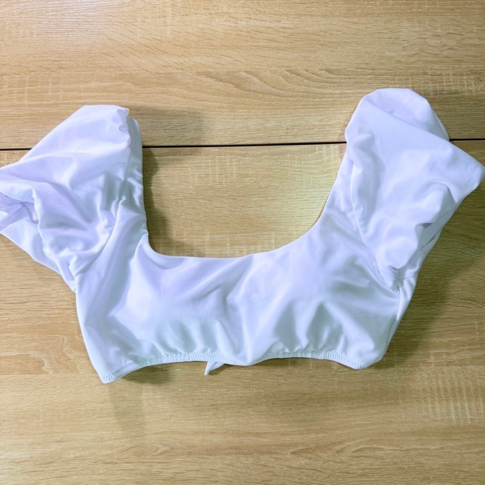 Raisins Paris Puff Sleeve Bikini Top White Size Large NWOT